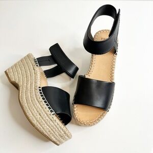 Frye and Co Amber Espadrille Platform Wedge Sandals Black Leather Women's 6